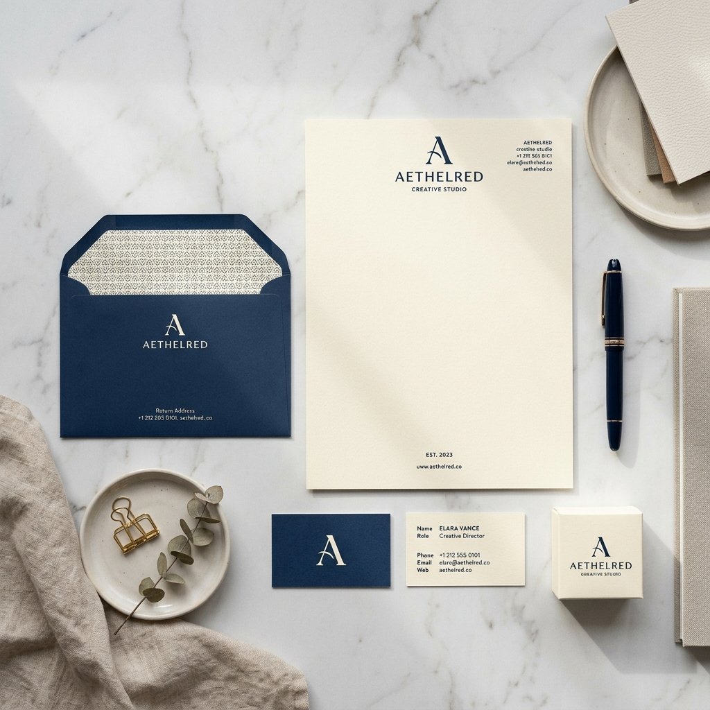 Minimalist high-end brand identity mockup